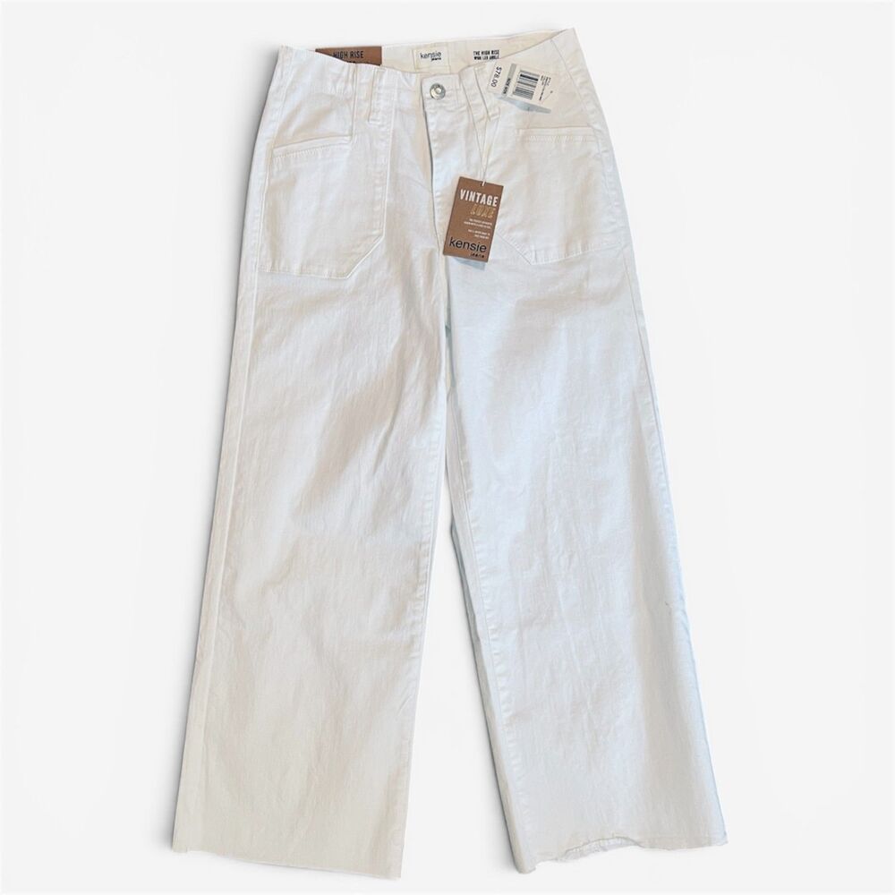 Kensie White Wide-Leg Jeans with Front Patch Pockets
